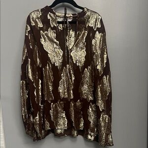 Zara Gold and Brown Leaf Pattern Blouse